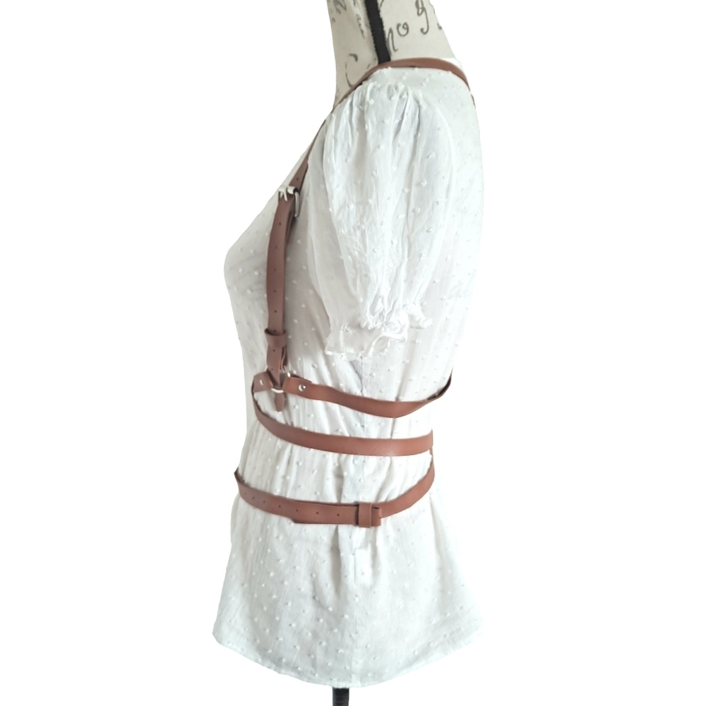 Faux leather brown Underbust adjustable harness suspenders sexy waist belt - Picture 10 of 15